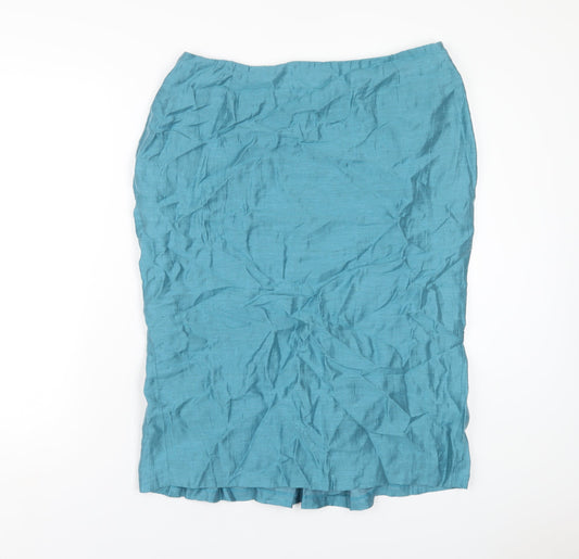 Kaliko Womens Blue Linen A-Line Skirt Size 16 Zip