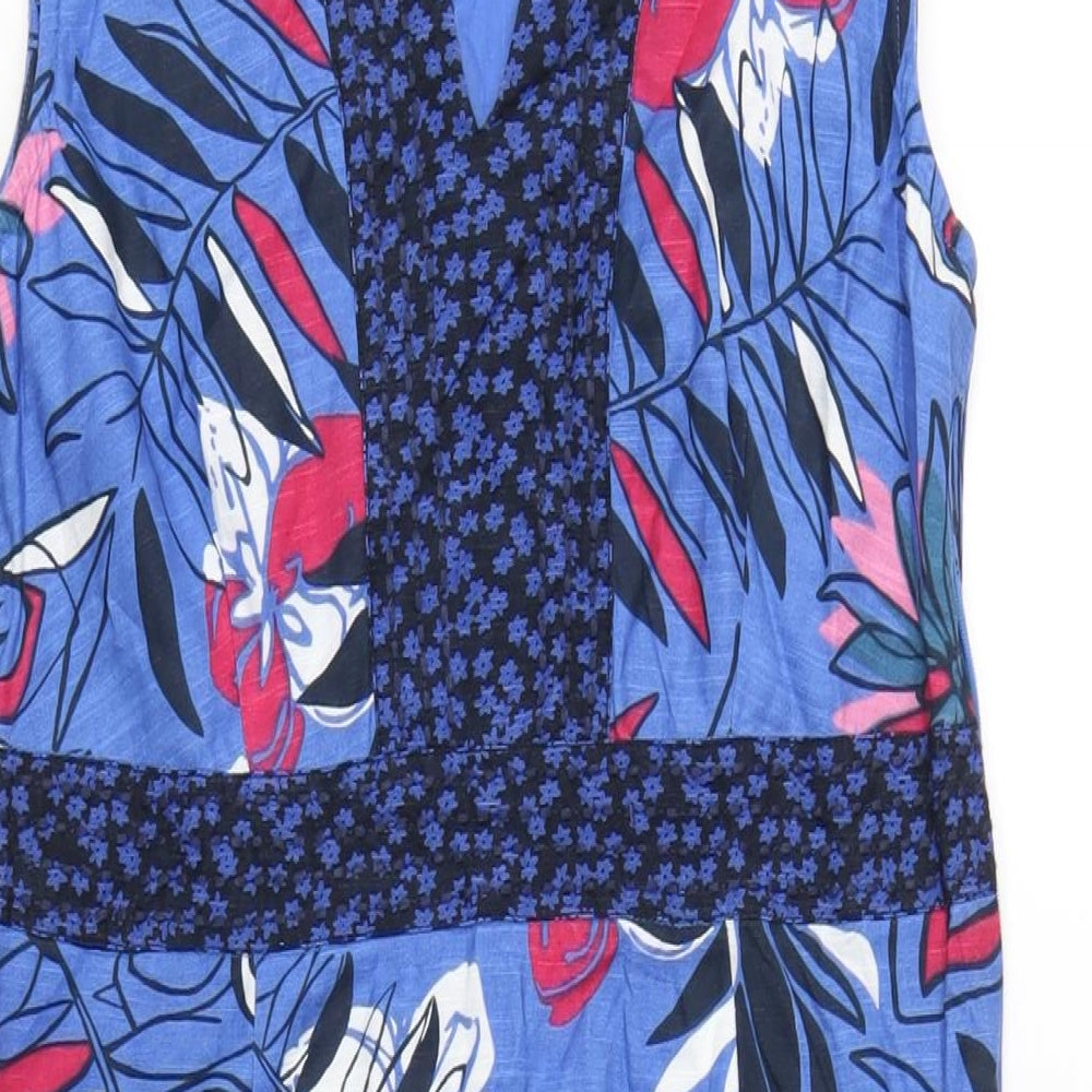 Maine Womens Blue Floral Cotton A-Line Size 10 V-Neck Pullover