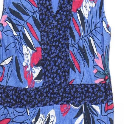 Maine Womens Blue Floral Cotton A-Line Size 10 V-Neck Pullover