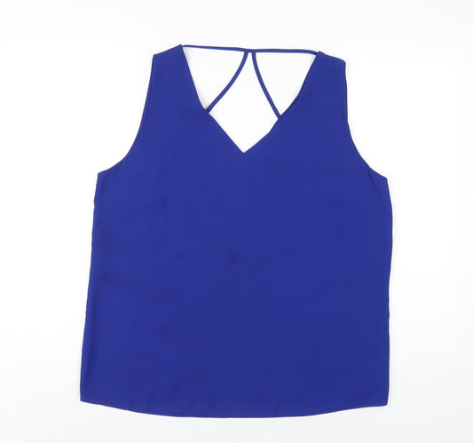 M&Co Womens Blue Polyester Basic Tank Size 14 V-Neck