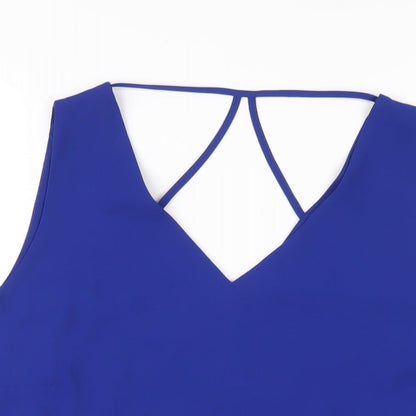 M&Co Womens Blue Polyester Basic Tank Size 14 V-Neck