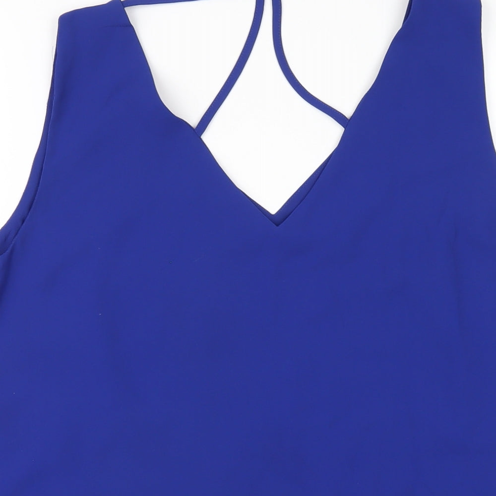 M&Co Womens Blue Polyester Basic Tank Size 14 V-Neck