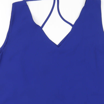 M&Co Womens Blue Polyester Basic Tank Size 14 V-Neck