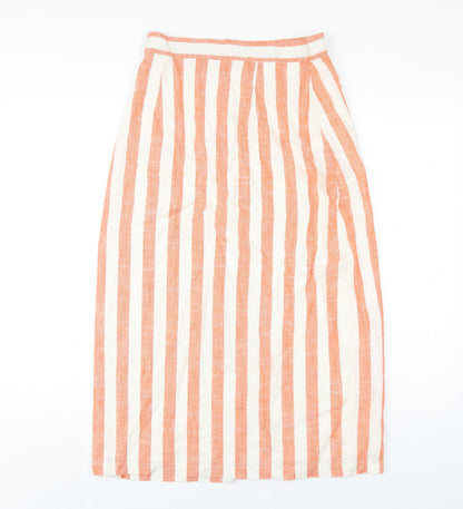Glamorous Womens Orange Striped Viscose A-Line Skirt Size 10 Button