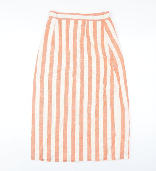 Glamorous Womens Orange Striped Viscose A-Line Skirt Size 10 Button