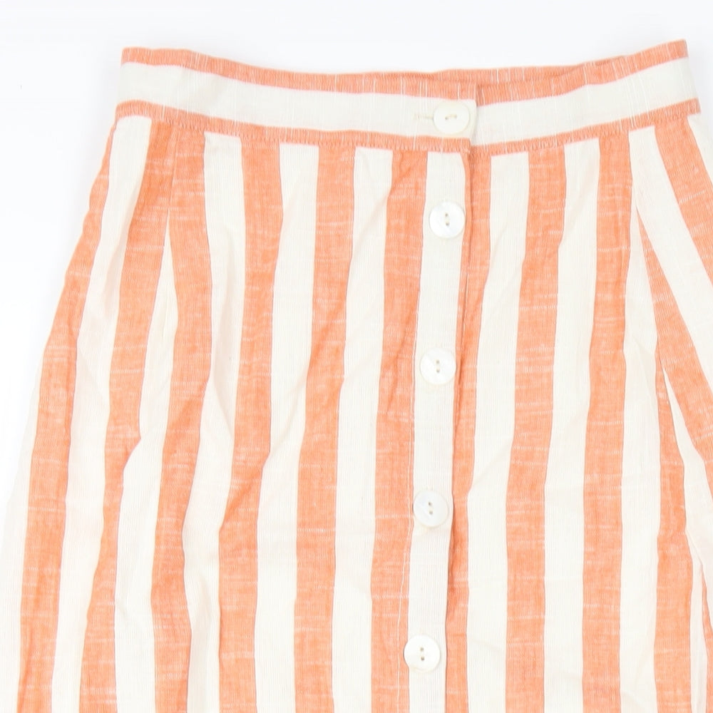 Glamorous Womens Orange Striped Viscose A-Line Skirt Size 10 Button