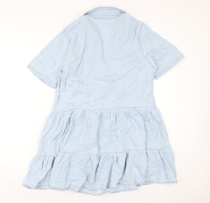 Stradivarius Womens Blue Cotton A-Line Size L V-Neck Pullover