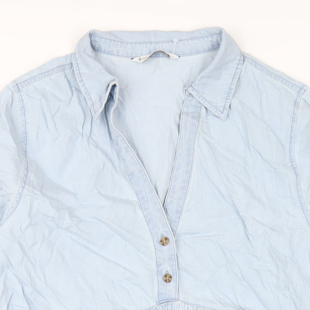 Stradivarius Womens Blue Cotton A-Line Size L V-Neck Pullover