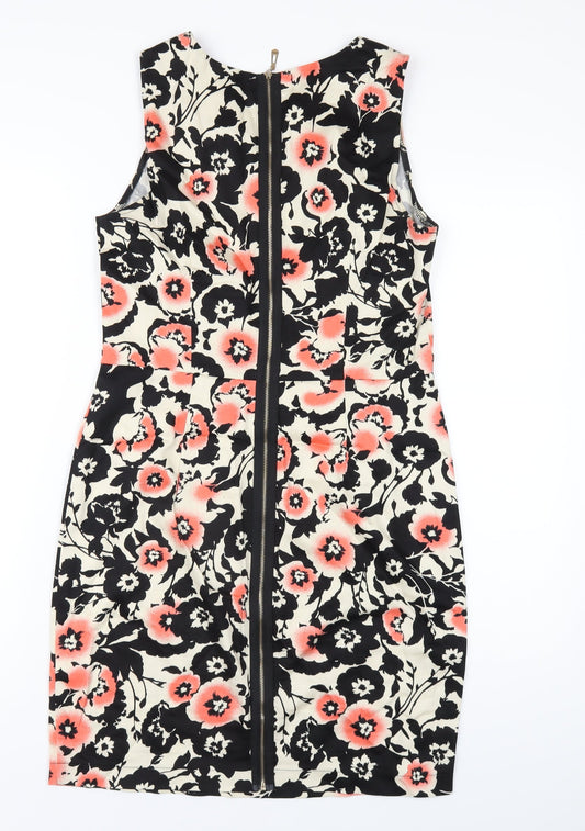 Apricot Womens Multicoloured Floral Polyester Pencil Dress Size 12 Round Neck Zip