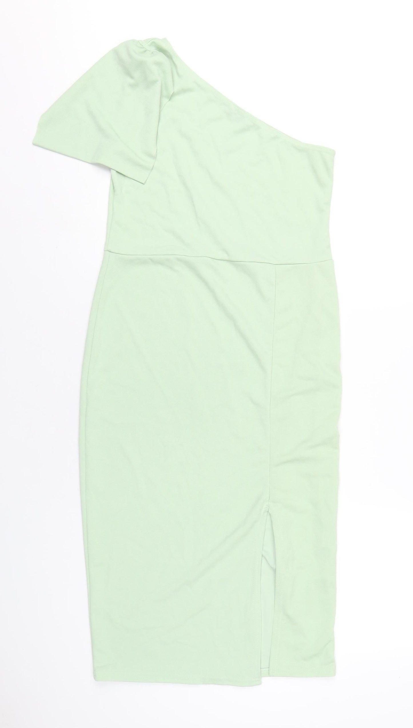PRETTYLITTLETHING Womens Green Polyester Bodycon Size 14 One Shoulder Pullover