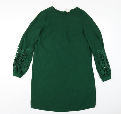 H&M Womens Green Polyester A-Line Size 8 Round Neck Button