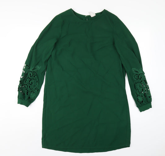 H&M Womens Green Polyester A-Line Size 8 Round Neck Button