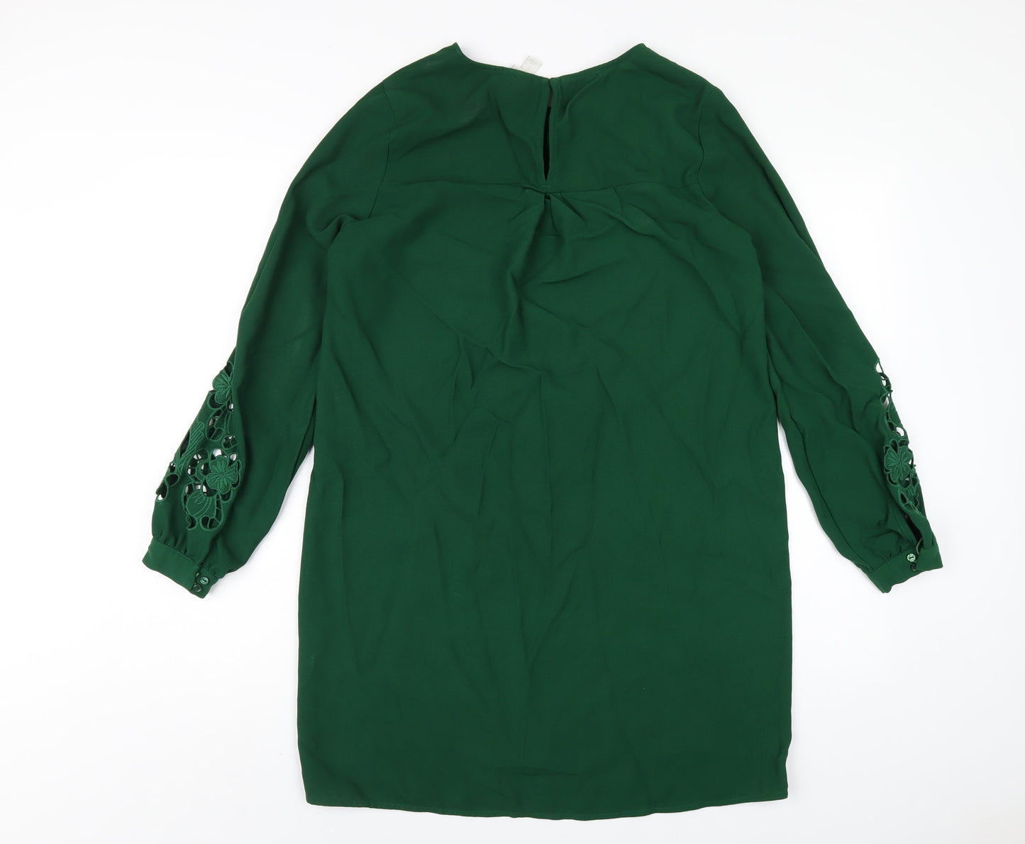 H&M Womens Green Polyester A-Line Size 8 Round Neck Button