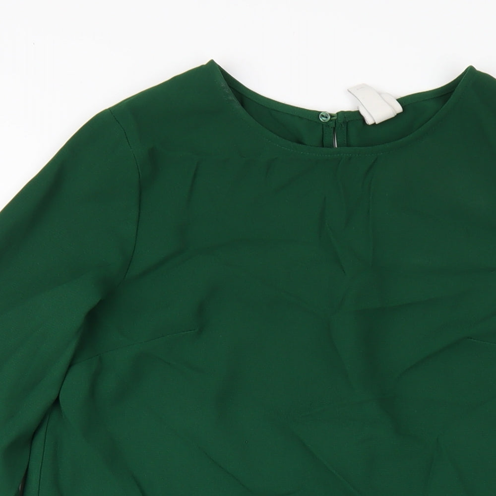 H&M Womens Green Polyester A-Line Size 8 Round Neck Button