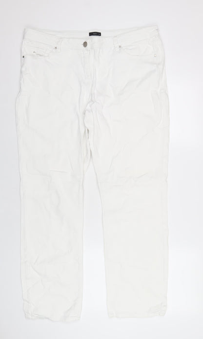 M&Co Womens White Cotton Straight Jeans Size 18 L30 in Regular Zip