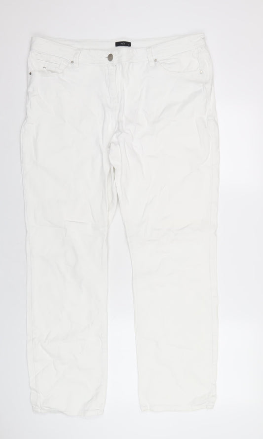 M&Co Womens White Cotton Straight Jeans Size 18 L30 in Regular Zip