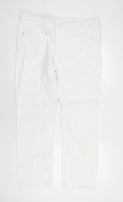 M&Co Womens White Cotton Straight Jeans Size 18 L30 in Regular Zip