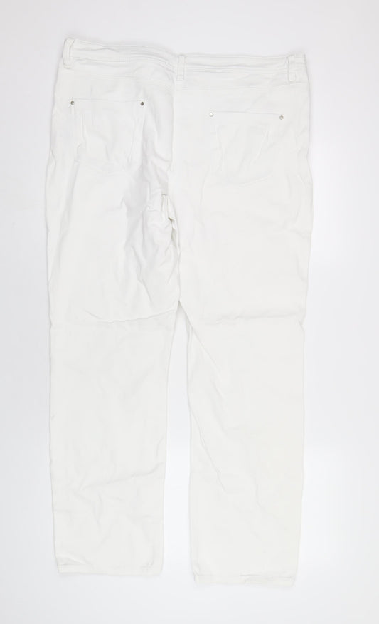 M&Co Womens White Cotton Straight Jeans Size 18 L30 in Regular Zip