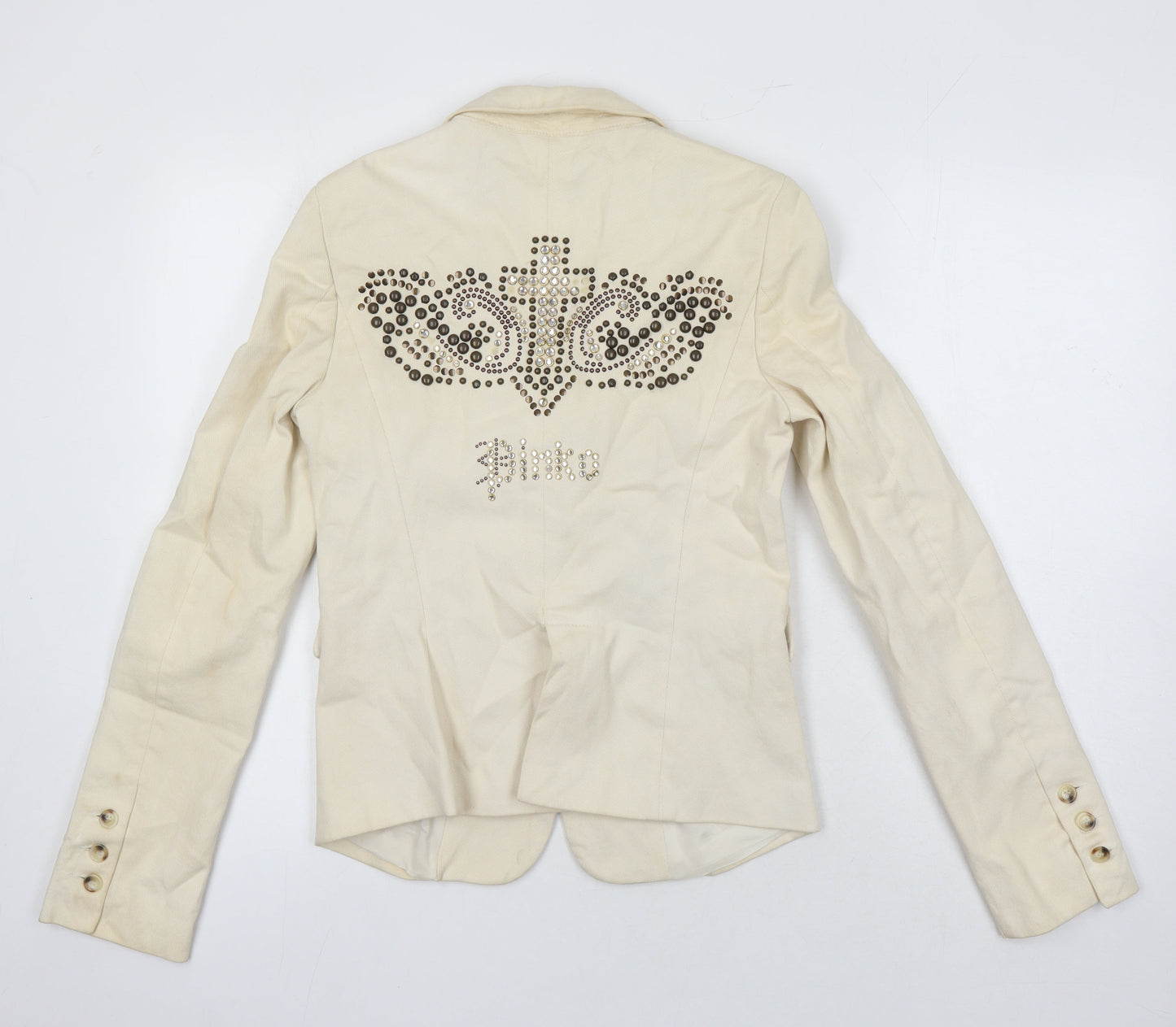 PINKO Womens Ivory Jacket Blazer Size 10 - Beaded detail to back