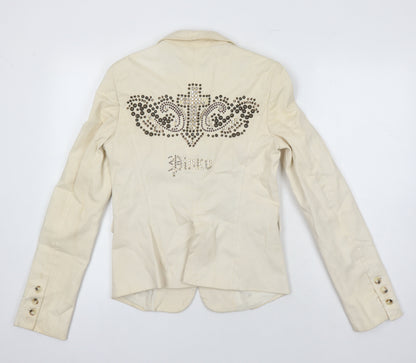 PINKO Womens Ivory Jacket Blazer Size 10 - Beaded detail to back