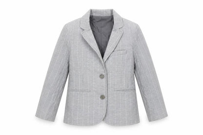 Front view of Autograph boys’ grey pinstripe jacket blazer, size 3-4, years
