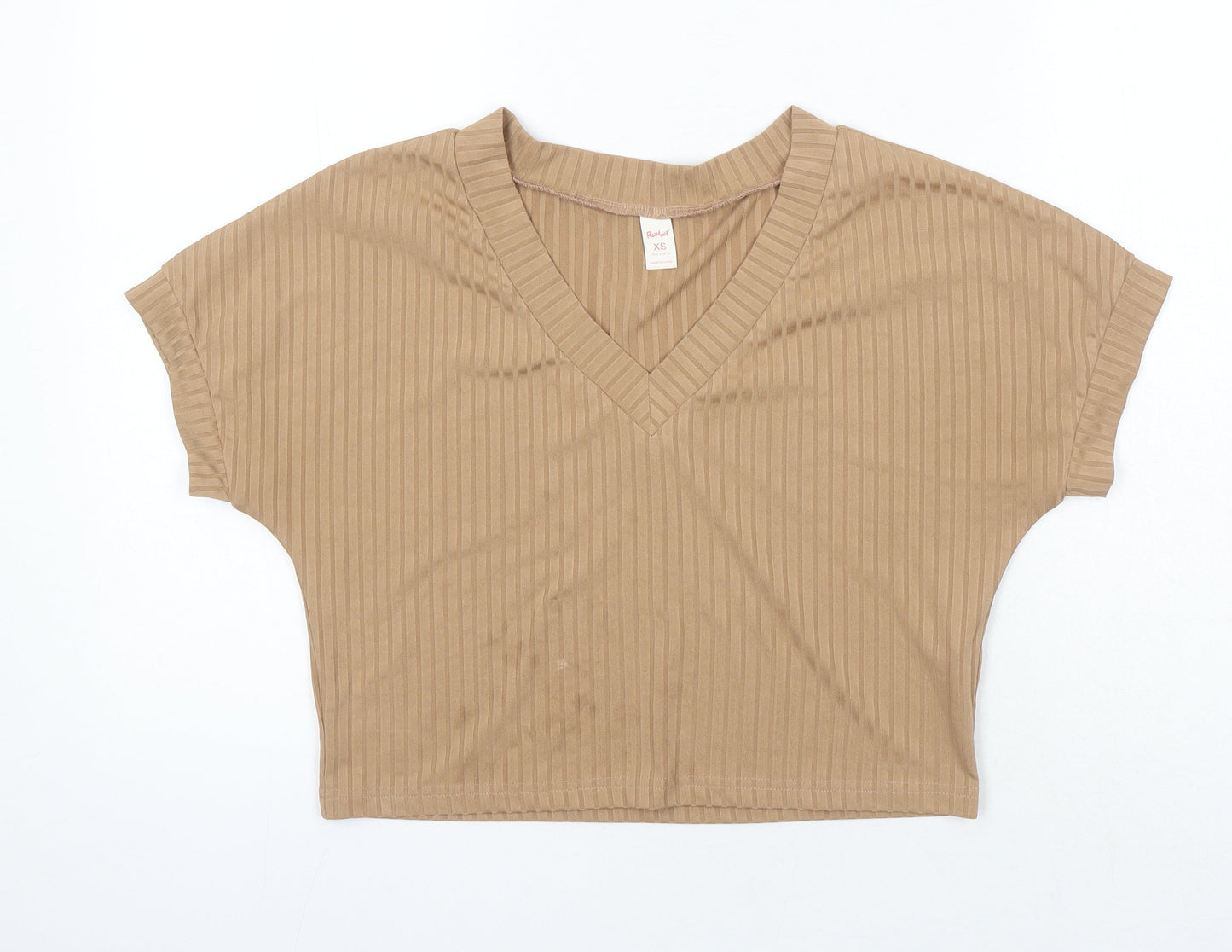 Womens UK Size XS ROMWE Brown Cropped T-Shirt