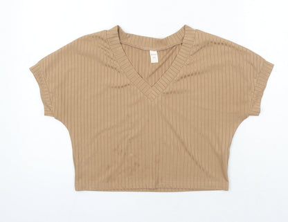 Womens UK Size XS ROMWE Brown Cropped T-Shirt