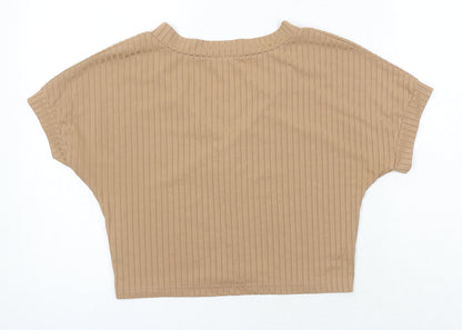 Womens UK Size XS ROMWE Brown Cropped T-Shirt