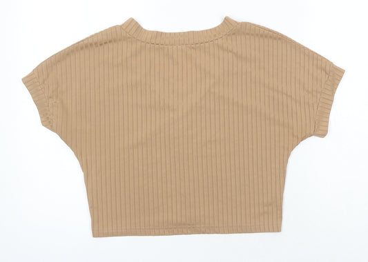 Womens UK Size XS ROMWE Brown Cropped T-Shirt