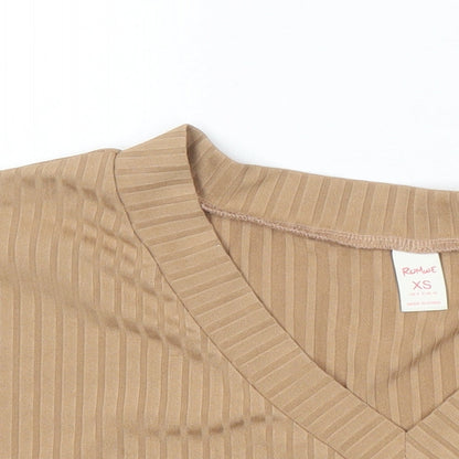 Womens UK Size XS ROMWE Brown Cropped T-Shirt
