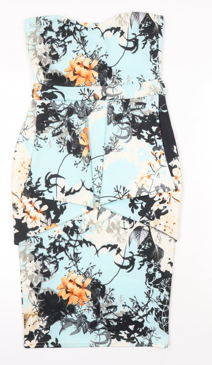 Missi London Womens Multicoloured Geometric Polyester Bodycon Size 10 Off the Shoulder
