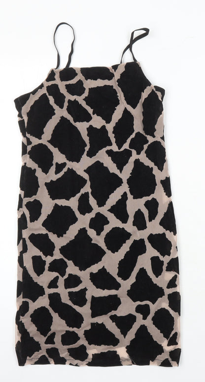 Topshop Womens Multicoloured Animal Print Polyester Bodycon Size 8 Square Neck