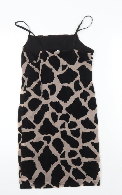 Topshop Womens Multicoloured Animal Print Polyester Bodycon Size 8 Square Neck