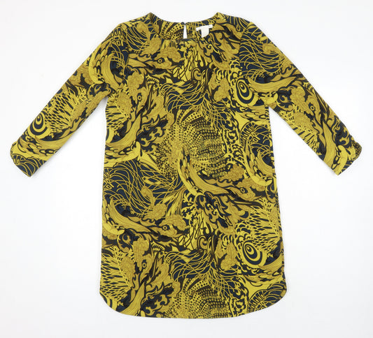 H&M Womens Multicoloured Geometric Polyester Shift Size 8 Round Neck