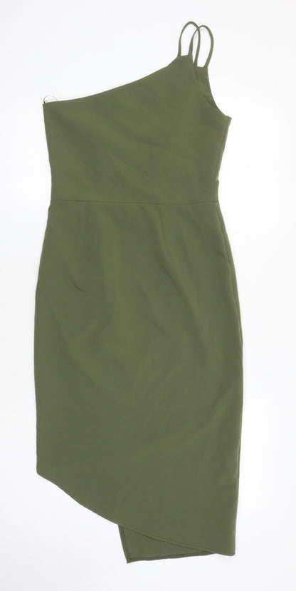 OML Womens Green Houndstooth Polyester Pencil Dress Size S One Shoulder Zip