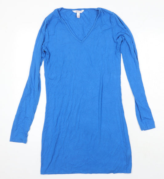 Additional front view of LTS Basics women’s blue viscose t-shirt dress, size S, sweetheart