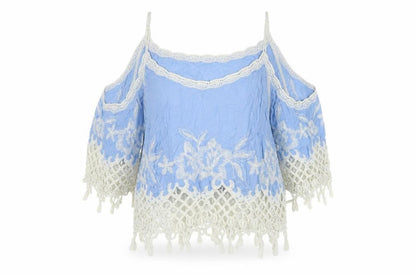 New Look Womens Blue Herringbone Viscose Tunic Blouse Size L Boat Neck