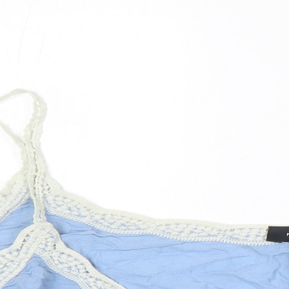 New Look Womens Blue Herringbone Viscose Tunic Blouse Size L Boat Neck