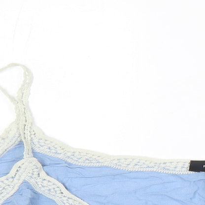 New Look Womens Blue Herringbone Viscose Tunic Blouse Size L Boat Neck