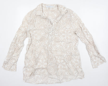 John Lewis Womens Beige Geometric Linen Tunic Blouse Size 14 Collared