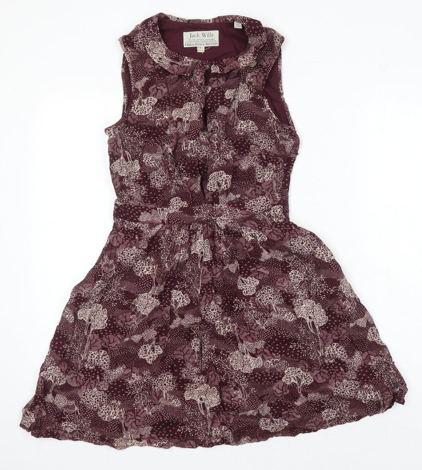 Jack Wills Womens Purple Geometric Viscose A-Line Size 8 Collared