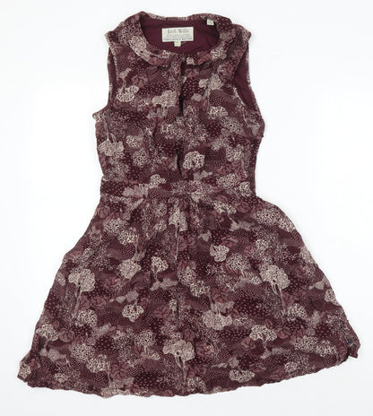 Jack Wills Womens Purple Geometric Viscose A-Line Size 8 Collared