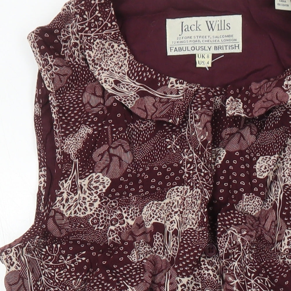 Jack Wills Womens Purple Geometric Viscose A-Line Size 8 Collared