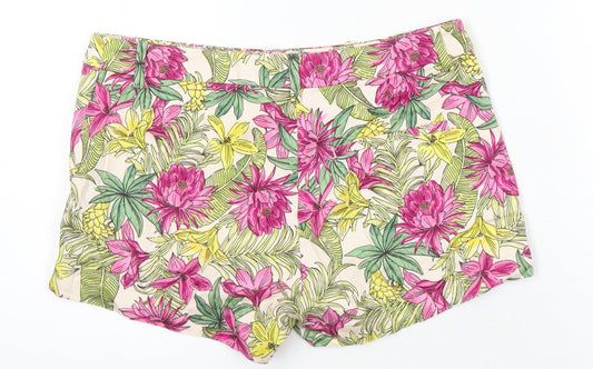 H&M Womens Multicoloured Floral Cotton Basic Shorts Size 6 Regular
