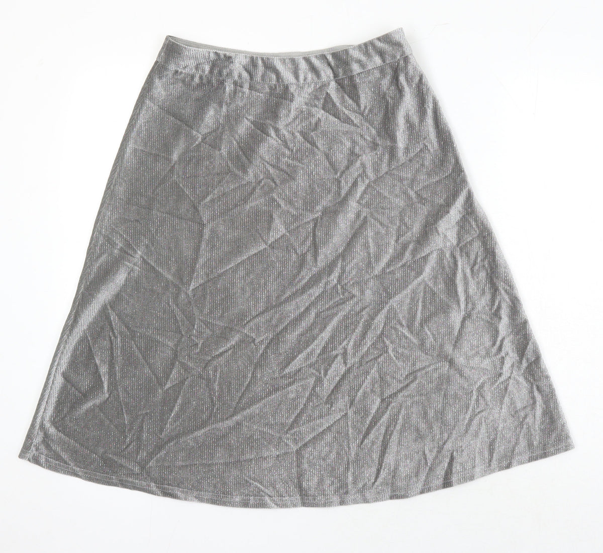 Elenza Womens Silver Herringbone Polyester A-Line Skirt Size M Zip