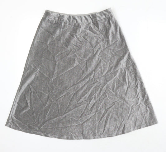 Elenza Womens Silver Herringbone Polyester A-Line Skirt Size M Zip