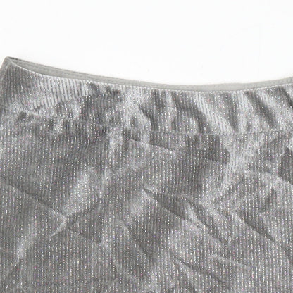 Elenza Womens Silver Herringbone Polyester A-Line Skirt Size M Zip