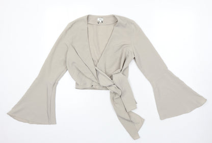 Womens UK Size 8 River Island Beige Cropped Blouse