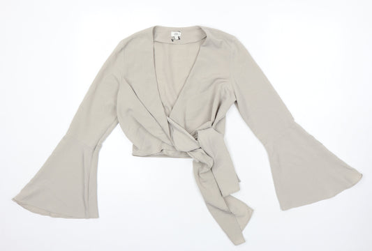 Womens UK Size 8 River Island Beige Cropped Blouse