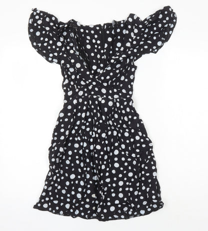 Dorothy Perkins Womens Black Polka Dot Viscose A-Line Size 8 V-Neck